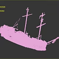 Vintage Red Sailing Ship with Rusted Masts and Weathered Wooden Deck