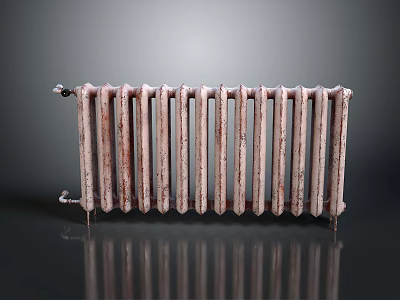Cast Iron Radiator with Vintage Rustic Texture on Dark Background With Reflection 3d model