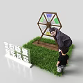Interactive Area With Music Windmill Interactive Device For Adult And Child Interaction 3d model