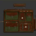 Vintage Suitcase With Multiple Pockets In Red And Green Color Design