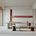 Minimalist Japanese Tea Room Interior With Wooden Table Cushions And Natural Lighting