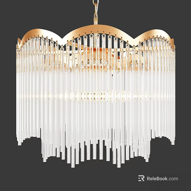 Luxurious Modern Chandelier With Gold Frame And Long Transparent Crystal Pendants 3d model 