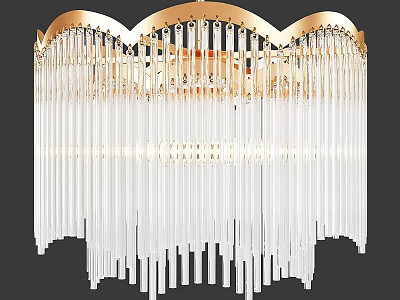 Luxurious Modern Chandelier With Gold Frame And Long Transparent Crystal Pendants 3d model