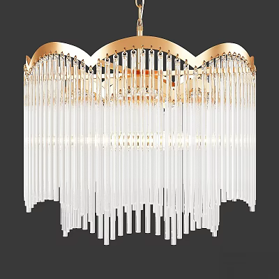 Luxurious Modern Chandelier With Gold Frame And Long Transparent Crystal Pendants 3d model