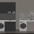 Dark Gray Light Beige Balcony Cabinet With Washing Machine Upper Cabinet And Patterned Backsplash 3d model