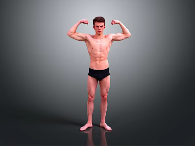 Shirtless Fit Man Flexing Muscles In Black Underwear Standing On Gray Background 3d model