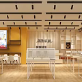 Modern Milk Tea Shop Interior With Glass Facade Bright Lighting And Wooden Tables