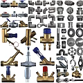 Assorted Industrial Pipe Fittings Including Valves Metal Connectors And Plumbing Parts