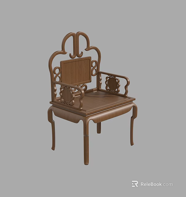 Chinese Style Wooden Armchair With Traditional Carved Backrest And Ornate Details 3d model 