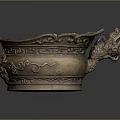 Traditional Decorative Brass Container with Dragon Head Handle and Intricate Carved Patterns