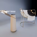 Elegant Leisure Chair With Gold Frame White Cushion And Glass Top Side Table