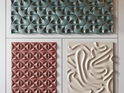 Wall Decor with Green Wavy Red Geometric and Beige Curved Patterns for Home Interior 3d model