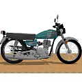 Teal Classic Motorcycle With Black Seat And Metallic Engine On Wooden Floor