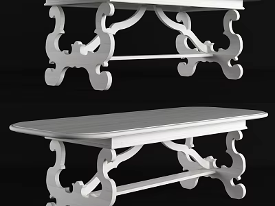 White Traditional Dining Table With Intricate Carved Legs And Elegant Wooden Design 3d model