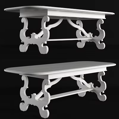 White Traditional Dining Table With Intricate Carved Legs And Elegant Wooden Design 3d model