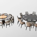 Modern Round Dining Table Set With Light And Dark Tabletops And Matching Chairs 3d model