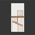 Detailed Miniature Architectural Model Featuring Wooden Staircase With Platform Pink Chair And Climbing Figure