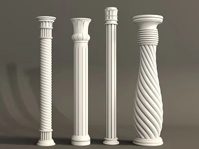 White Decorative Columns With Spiral Twisted And Fluted Designs For Interior Decoration 3d model