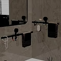 Bathroom Towel Hooks With Hanging Towels And Accessories On Beige Wall Near Mirror
