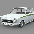 Classic White Vintage Sedan With Green Stripe And Retro Exterior Design