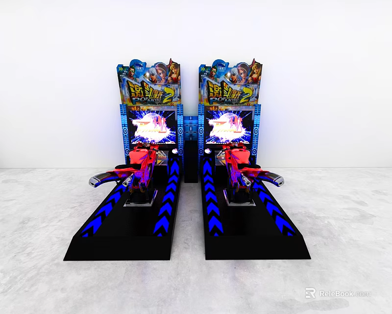 Fighting Game Characters In Action On Dual Arcade Machines With Blue Lighting 3d model 