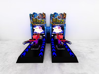 Fighting Game Characters In Action On Dual Arcade Machines With Blue Lighting 3d model