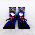 Fighting Game Characters In Action On Dual Arcade Machines With Blue Lighting