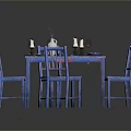 Home Dining Furniture Set With Table Four Chairs Tableware Wine Glasses And Vase