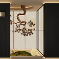 Modern Office Landscape With Chinese Style Pine Decor And Marble Wall Design Elements 3d model