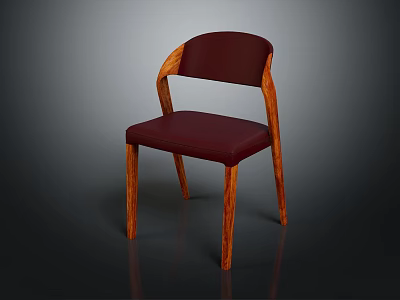 Modern Wooden Frame Chair With Maroon Upholstered Seat And Curved Legs Design 3d model