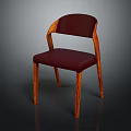 Modern Wooden Frame Chair With Maroon Upholstered Seat And Curved Legs Design
