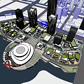 Modern Scenic Commercial Street With Green Roofs Lush Trees Water Features And Leisure Areas