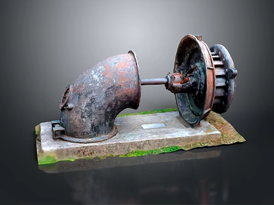 Old Rusted Electronic Device Parts Displayed on Mossy Industrial Base Stand 3d model