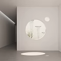 White Background Wall with Circular Opening Featuring Green Plants and Geometric Shapes in Minimalist Interior
