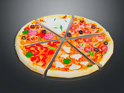 Delicious Pizza with Pepperoni Black Olives Red Bell Peppers Fresh Tomato Basil and Melted Cheese 3d model