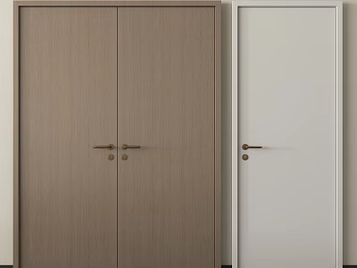 Modern Wooden Brown Double Doors With Brass Handles For Interior Design 3d model