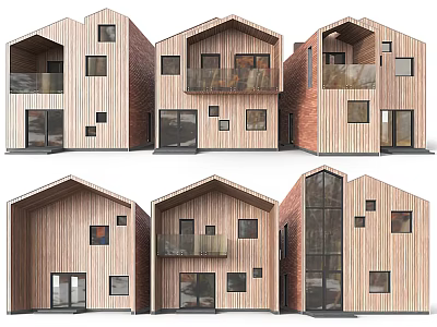 Modern Detached House Design With Wooden Exterior Balconies And Large Windows 3d model