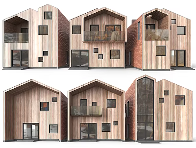 Modern Villa Wooden House Building Villa Facade 3d model