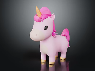 Cute Pink Unicorn Doll Accentuated Kids Bedroom Furniture With Golden Details 3d model