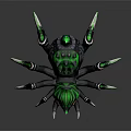 Fantasy Spider Creature With Green Accents Black Body Spiked Back And Glowing Eyes