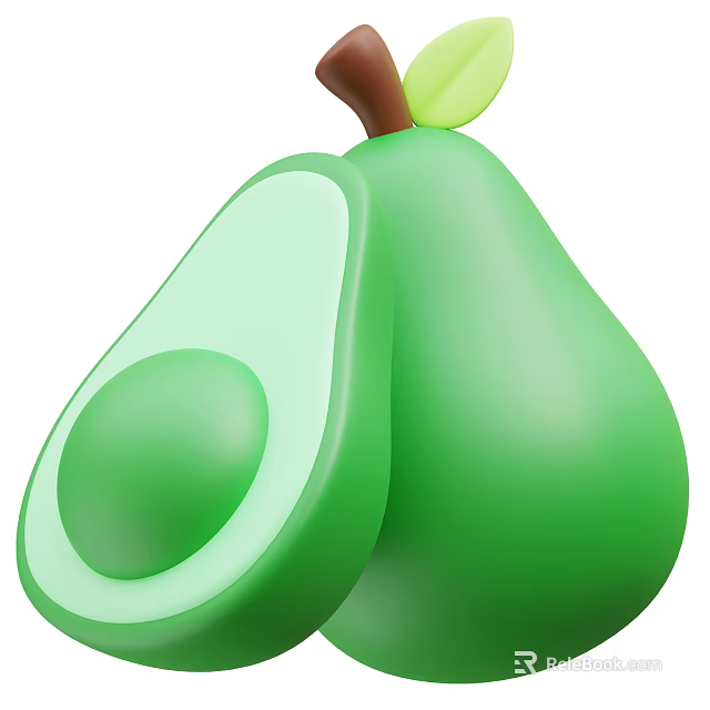 Vibrant Green Avocado Whole And Half Cut With Seed 3d model 