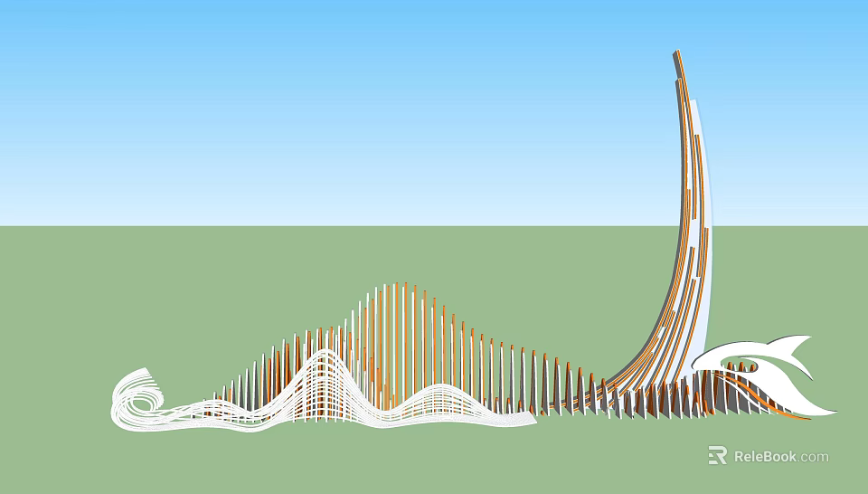 Modern Feature Wall Design With Curved Wooden Slats And Flowing Wave Patterns 3d model 