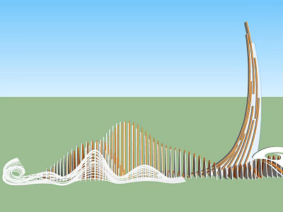 Modern Feature Wall Design With Curved Wooden Slats And Flowing Wave Patterns 3d model