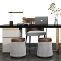 Modern Elegant Desk Design With Table Lamp Chair Potted Plant And Storage Stools