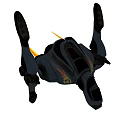 Sleek Futuristic Blue Black Flying Vehicle With Flame Design And Thrusters