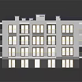 Modern Multi story Building With White Facade Black Roof Blue Rooftop Units And Balconies