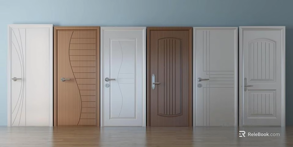 Various Design Hinged Doors With Wooden And White Finishes In Modern Styles 3d model 