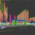 Modern Residential Community Entrance With High Rise Buildings Greenery And Pedestrians