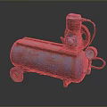 Rusty Blue And Red Air Compressor With Wheels Pressure Gauge And Pipes