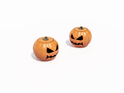 Two Carved Halloween Pumpkins With Spooky Faces On White Background 3d model
